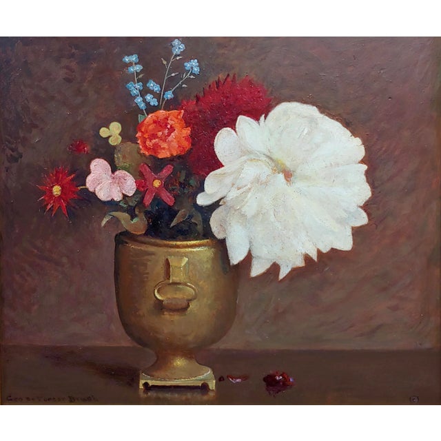 Figurative George De Forest Brush -Still Life of Flowers in a Copper Vase-Oil Painting For Sale - Image 3 of 11