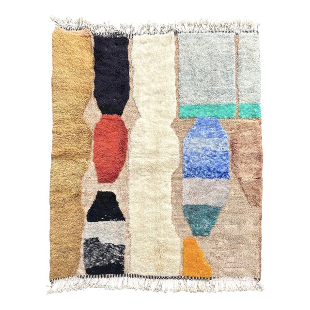 Moroccan Mrirt Rug in Handwoven Abstract Wool, 2010s For Sale