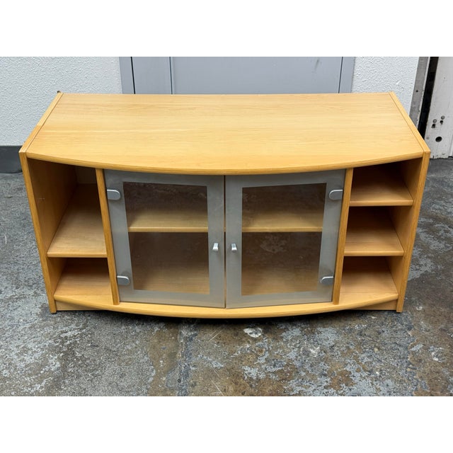 Tan Maple Wood Veneer Media Cabinet For Sale - Image 8 of 12