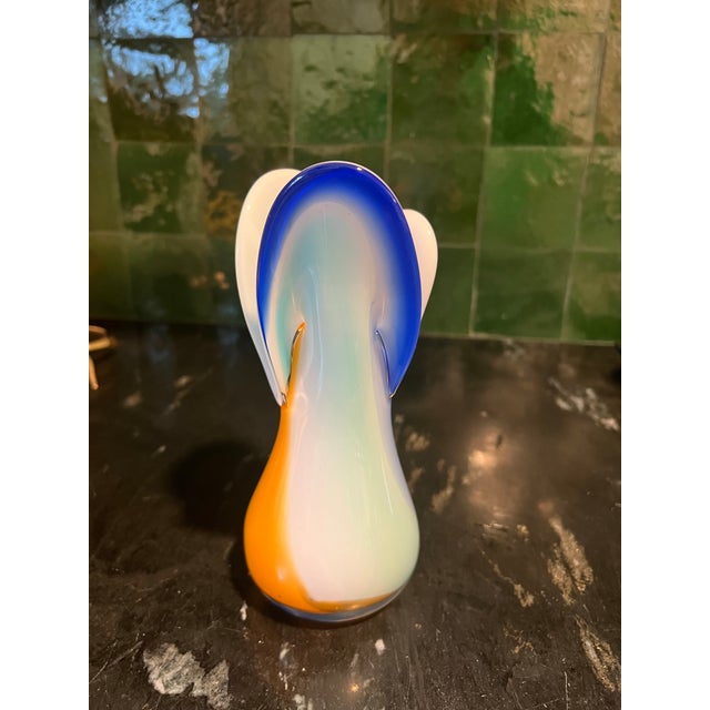 Orange 1970s Signed Murano Colorful Flower Vase For Sale - Image 8 of 10