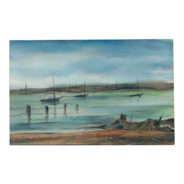 1960s Arthur Sembler Virginia Harbor Watercolor For Sale