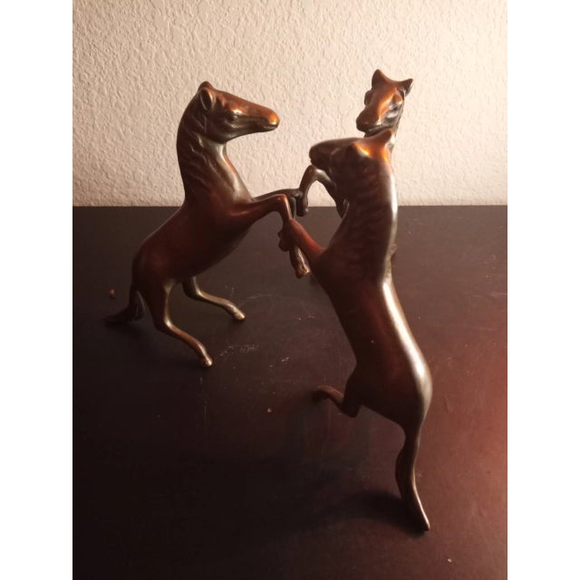 1970s 1970s Vintage Solid Bronze Triple Rearing Stallion Sculpture For Sale - Image 5 of 8