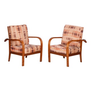 Vintage Art Deco Chairs in Oak by Jindřich Halabala for Up Závody, 1930s, Set of 2 For Sale