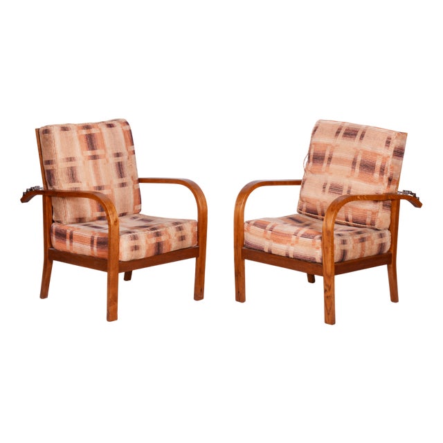 Vintage Art Deco Chairs in Oak by Jindřich Halabala for Up Závody, 1930s, Set of 2 For Sale