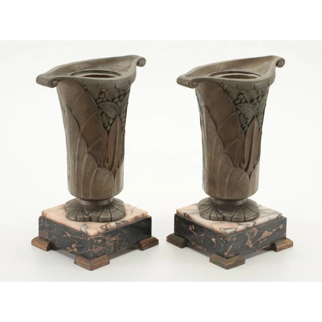 Metal Late 19th Century French Art Nouveau Marble Clock Garniture - 3 Pieces For Sale - Image 7 of 9