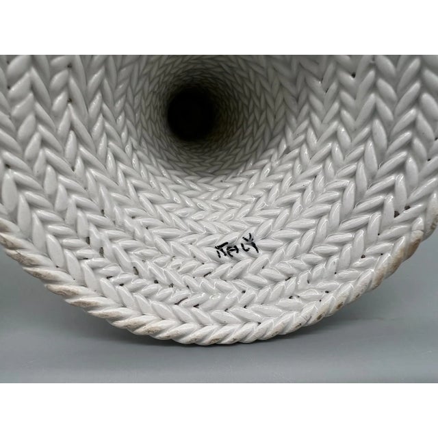 Trompe l'Oeil Italian Ceramic Crotched Pattern White Candle Holders- a Pair For Sale - Image 9 of 10