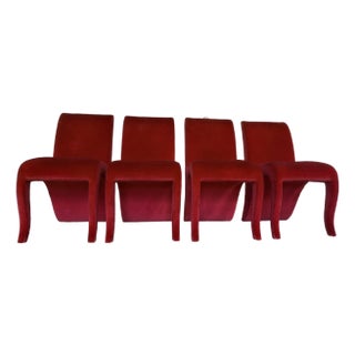 1990s Italian Red Velvet Dialogica “Splash” Sculptural Dining Chairs — Set of 4 For Sale