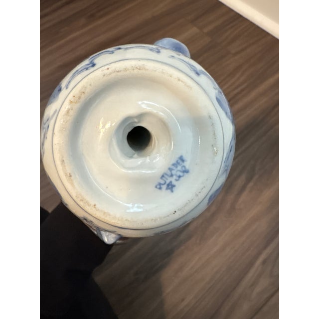 Blue & White Rutlader Ceramic Bottom Filled Vessel Pot For Sale - Image 4 of 5