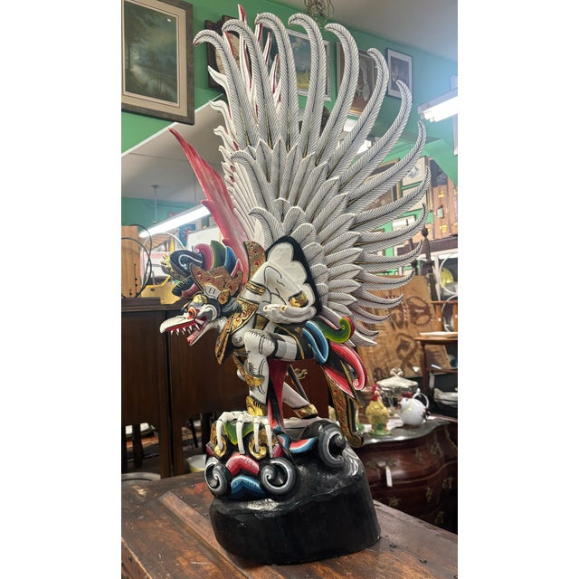Large Hand-Carved Balinese Garuda Wood Statue Winged Hindu Figure For Sale - Image 4 of 11