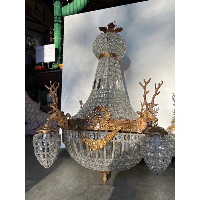 Pair of 1980s Deer Head Chandeliers For Sale - Image 10 of 13