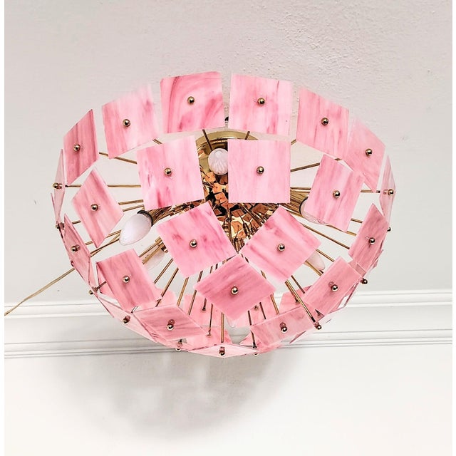 Pink Vitrail Glass Sputnik Flush Mount Chandelier Mid-Century Inspired Art Lighting For Sale - Image 4 of 11
