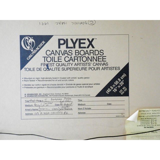 1991 oil on artist board abstract horse painting. Signed Dominic Isaac and dated on verso. Heavy impasto pointalist...