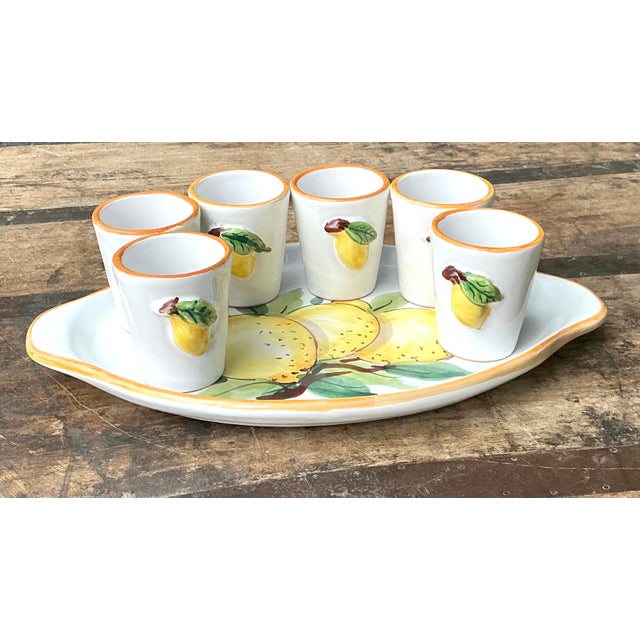 Traditional Vintage Italian Glazed Ceramic Limoncello Set For Sale - Image 3 of 12