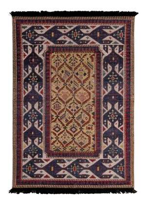 Rug & Kilim Seychour Style Rug, Red and Blue Geometric Pattern, 3x5