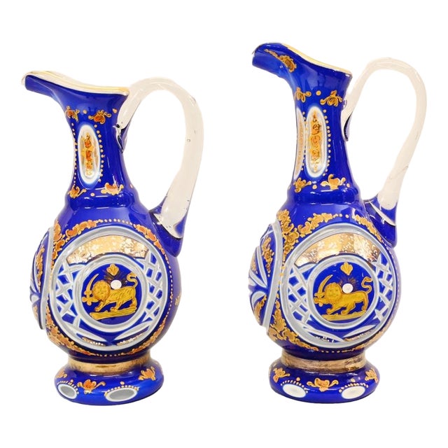 Bohemian Glass Urns Jugs, 1930s, Set of 2 For Sale