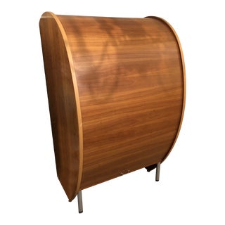 Sculptural Slide Tambour Front Mid-Century Modern Cherry Bar or Desk For Sale