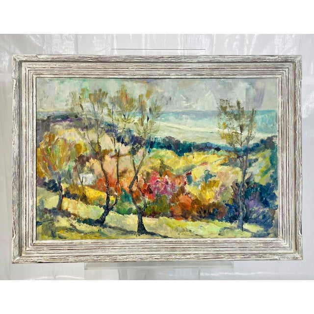 Impressionist Vintage Impressionist Landscape Painting on Board With Trees, Framed, Mid-Century For Sale - Image 3 of 18