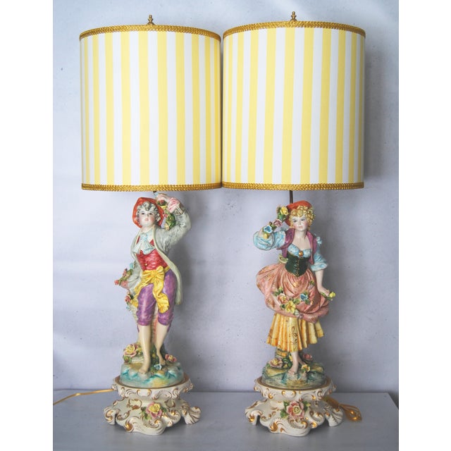Vintage Benrose Capodimonte Lamps W/ Custom Shades Fully Restored a