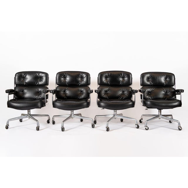 Herman Miller Eames for Herman Miller Time Life Black Leather Office Chairs, 1980s - Set of 4 For Sale - Image 4 of 18