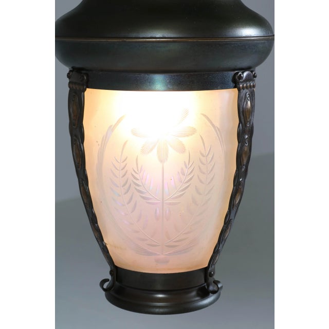 Art Nouveau Dutch Brass & Glass Pendant Lamp, 1900s For Sale - Image 3 of 14