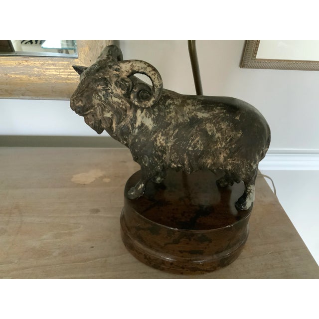Brown Vintage Metal Ram Lamp For Sale - Image 8 of 12