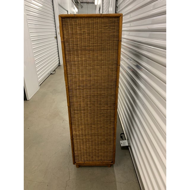 Mid-Century Modern Vintage Faux Bamboo Tallboy Dresser Wicker Cabinet For Sale - Image 3 of 12