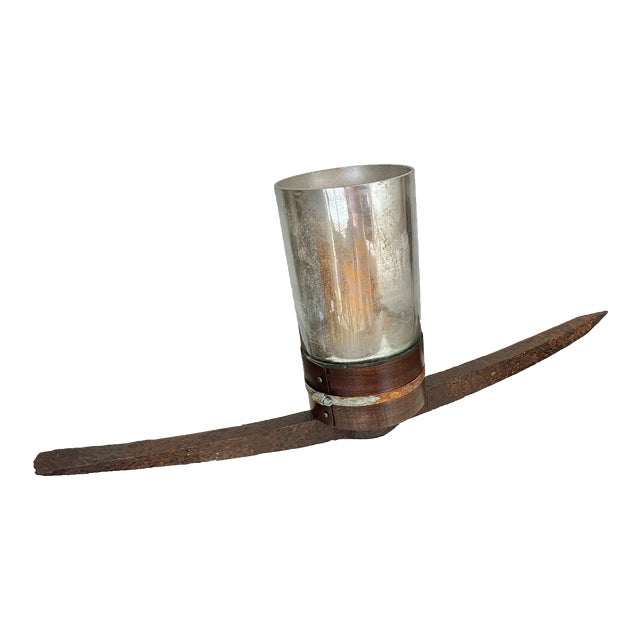 Mid 19th Century Pickaxe and Mercury Glass Candle Holder | Elegantly Macabre Halloween Decor For Sale