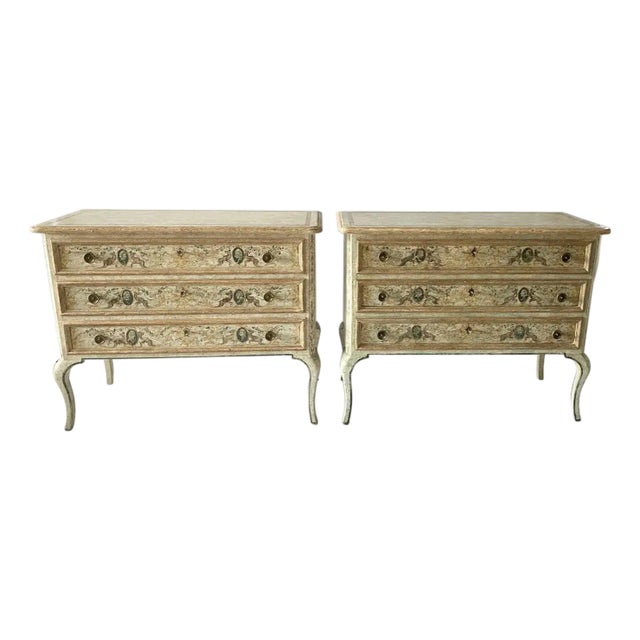 Pair of Venetian Hand-Painted Neoclassical Style Commodes For Sale