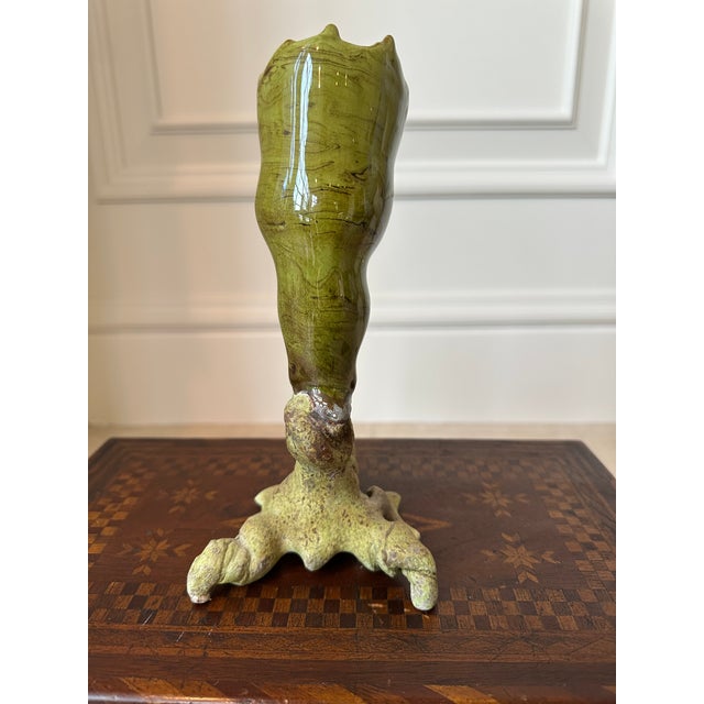 Olive Vintage 1999 Brutalist Ceramic Handmade Sculpture For Sale - Image 8 of 18