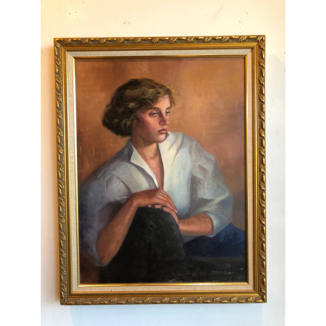Vintage 1985 O/C Portrait of Woman For Sale - Image 9 of 9