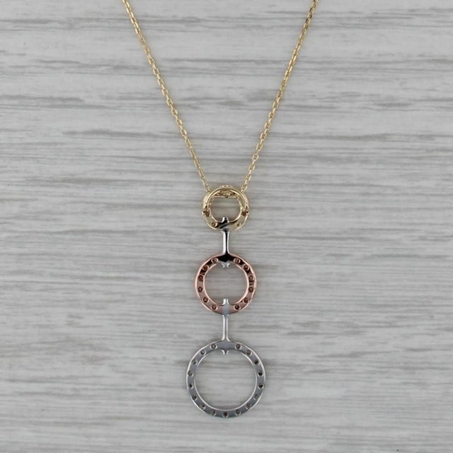 2010s 0.14ctw Diamond 3-Ring Pendant Necklace 14k Tri-Toned Gold 20" Cable Chain For Sale - Image 5 of 6