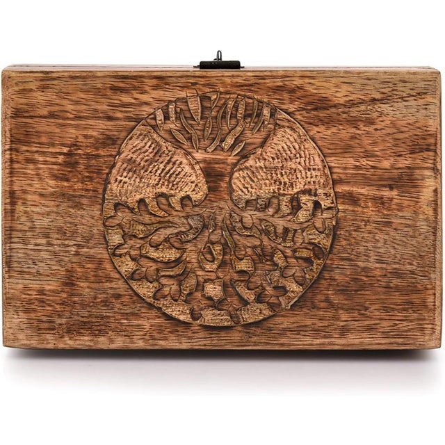 Mango Wood Tree Life Engraved Jewelry Box For Sale - Image 4 of 5
