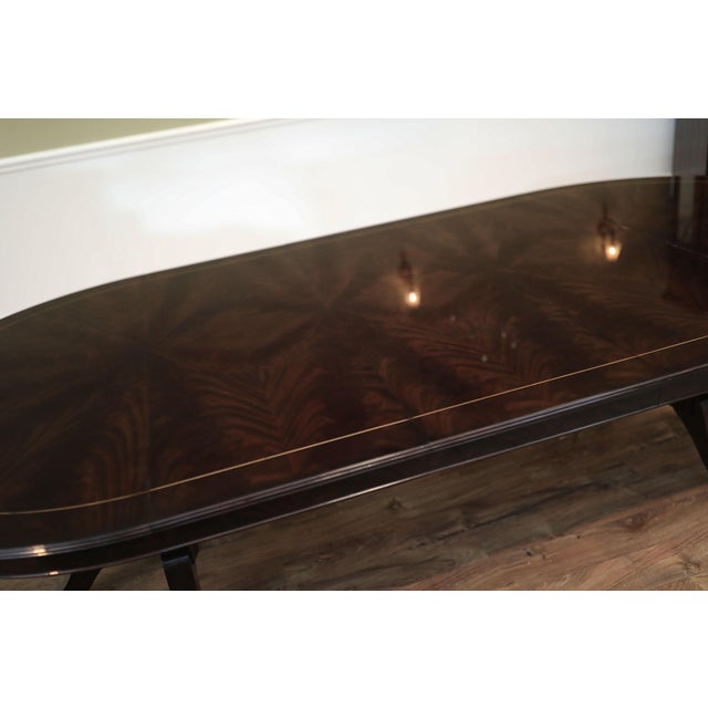 Wood Round-to-Oval Expandable Dining Room Table, Dark Mahogany Modern Dining Table, Seats 12 For Sale - Image 7 of 12