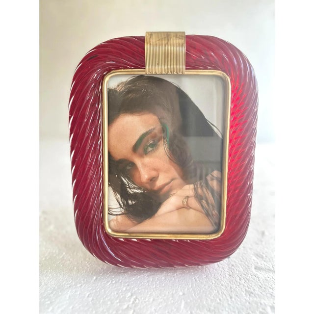 Contemporary Venetian Red Torchon Murano Glass Picture Frame by Simoeng For Sale - Image 3 of 7