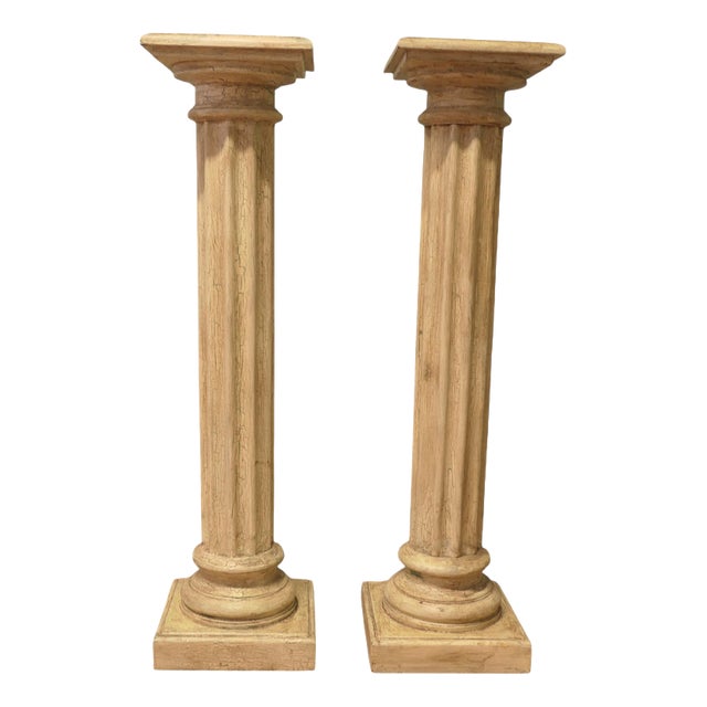 Vintage Classical Columns in Distressed Crackle Finish, 1960, Set of 2 For Sale