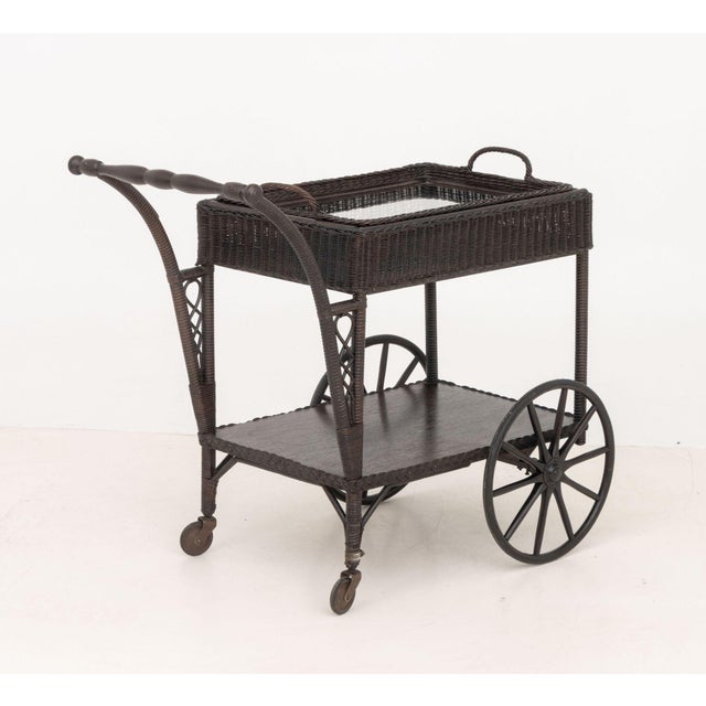 Vintage Brown Painted Wicker Tea Trolley For Sale - Image 11 of 11