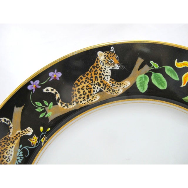 Boho Chic Lynn Chase 1988 Safari Jaguar Jungle Cat 24 Karat 10 7/8" Dinner Plate Set of 4 For Sale - Image 3 of 11