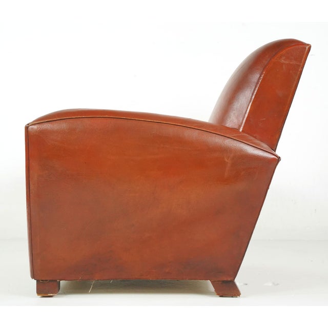 Wood Pair of Original French Art Deco Style Leather Club Chairs For Sale - Image 7 of 11