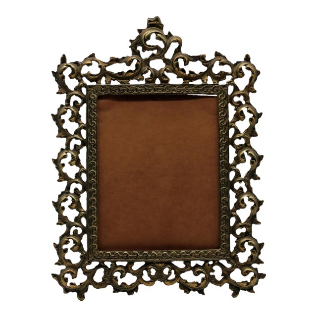 Antique Ornate Brass Picture Frame With Acanthus Openwork, C. 1900 For Sale