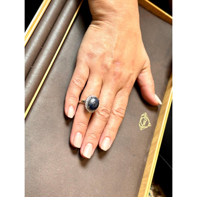 16.83 Ct Natural Sapphire Cabochon & Diamond Ring in Platinum Size 7 For Sale - Image 12 of 18
