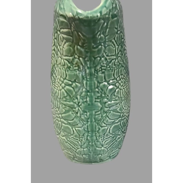 Contemporary Late 20th Century Green Glazed Pottery Ornate Mandala Pattern Pitcher For Sale - Image 3 of 7