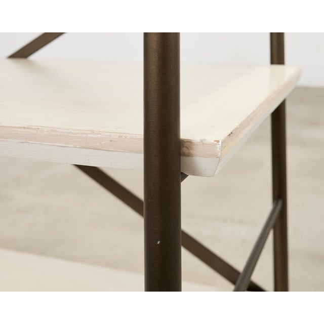 Industrial Style Bronzed Iron Rolling Bookcase Etagere by Suzanne Kasler For Sale - Image 12 of 18