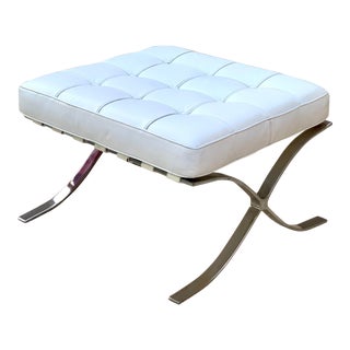 Vintage White Leather Barcelona Stool For Sale