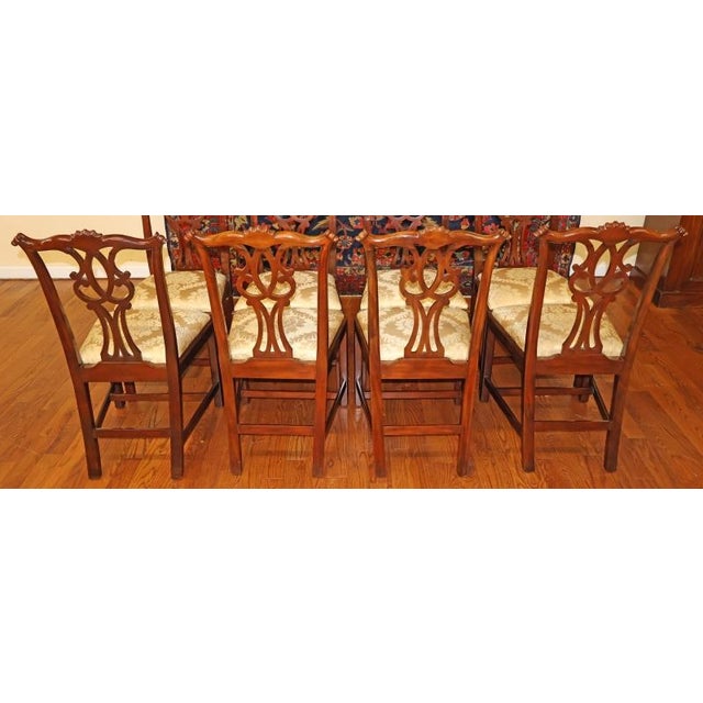 1980s Set of 10 Kittinger Mahogany Chippendale Dining Chairs With Gold Damask Fabric For Sale In New York - Image 6 of 18