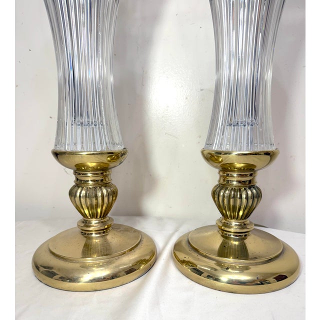 Brass 1980s Stiffel Vintage Brass Cut Crystal Electric Table Parlor Lamps - a Pair For Sale - Image 8 of 10