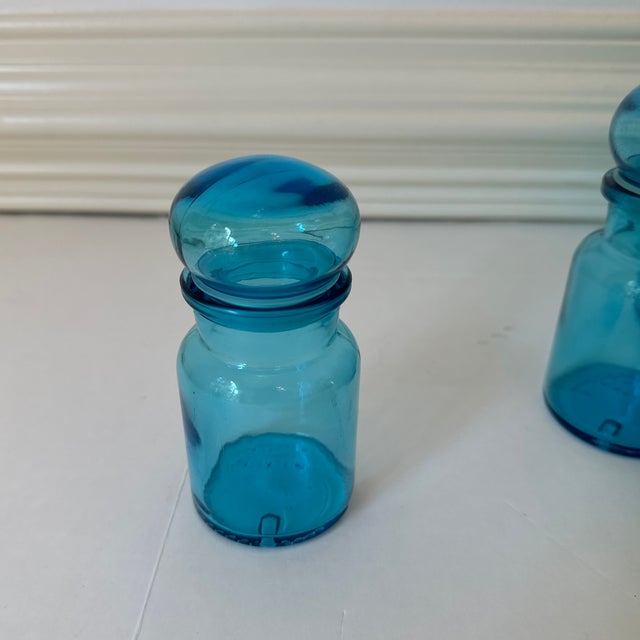 1960s Belgium Turquoise Apothecary Jar Set - Set of 3 For Sale - Image 4 of 8