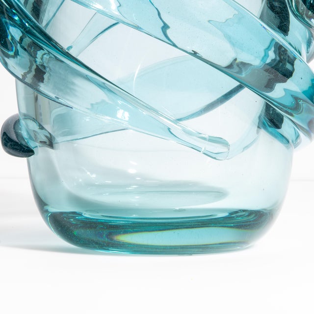 Hand Blown Murano Gomitolo Vase in Aqua Blue Medium For Sale In Los Angeles - Image 6 of 6