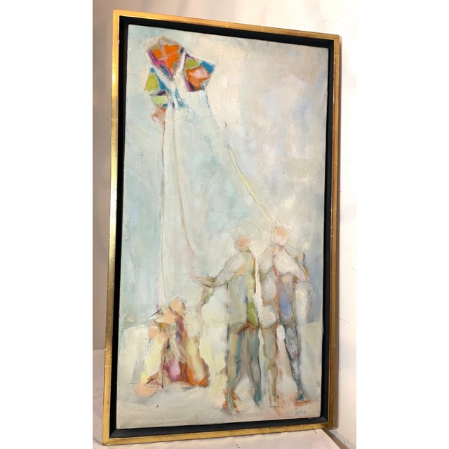 Antique Original Spitz Abstract Pop Figures Flying Kites Oil Painting on Canvas For Sale - Image 4 of 16