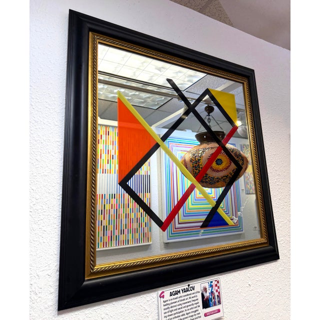 Abstract Yaacov Agam, Homage to Mondrian, Signed Serigraph on Mirrored Glass, Edition 64/90, Framed For Sale - Image 3 of 4