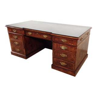 Henredon Aston Court Burled Walnut Partner's Executive Desk For Sale
